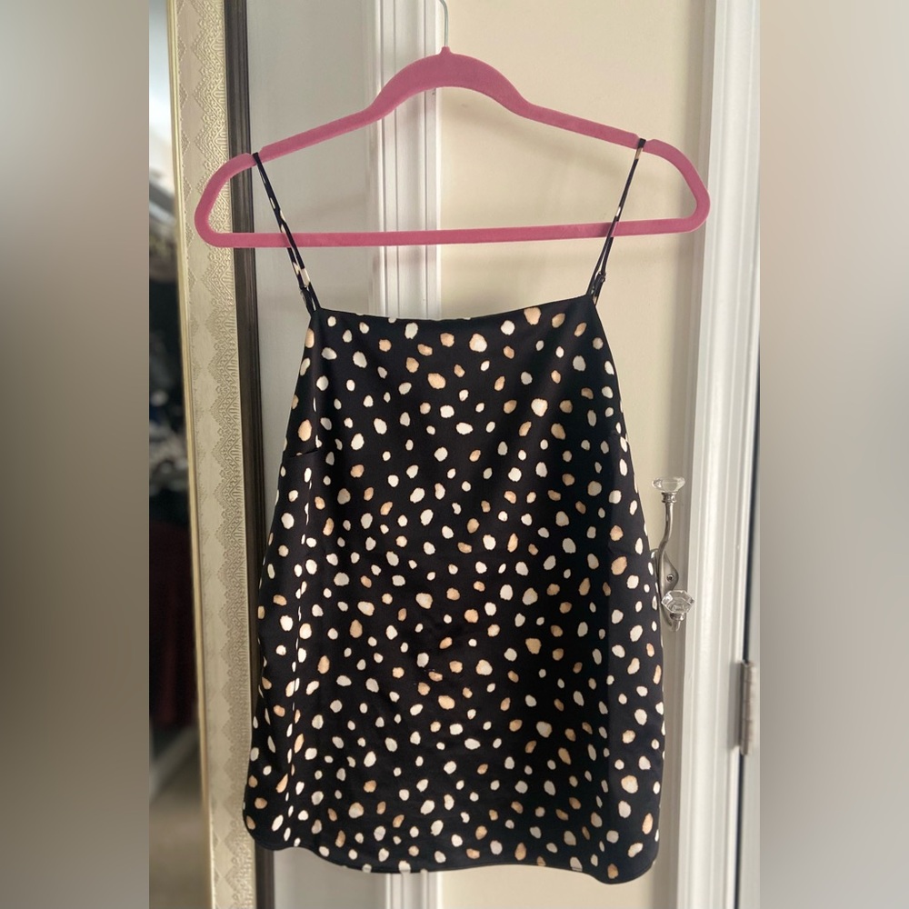 Ann Taylor Black, Cream,  Tan abstract Polka Dot Top
